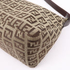FENDI Zucchino Canvas Leather Shoulder Bag Beige Brown 8BR444