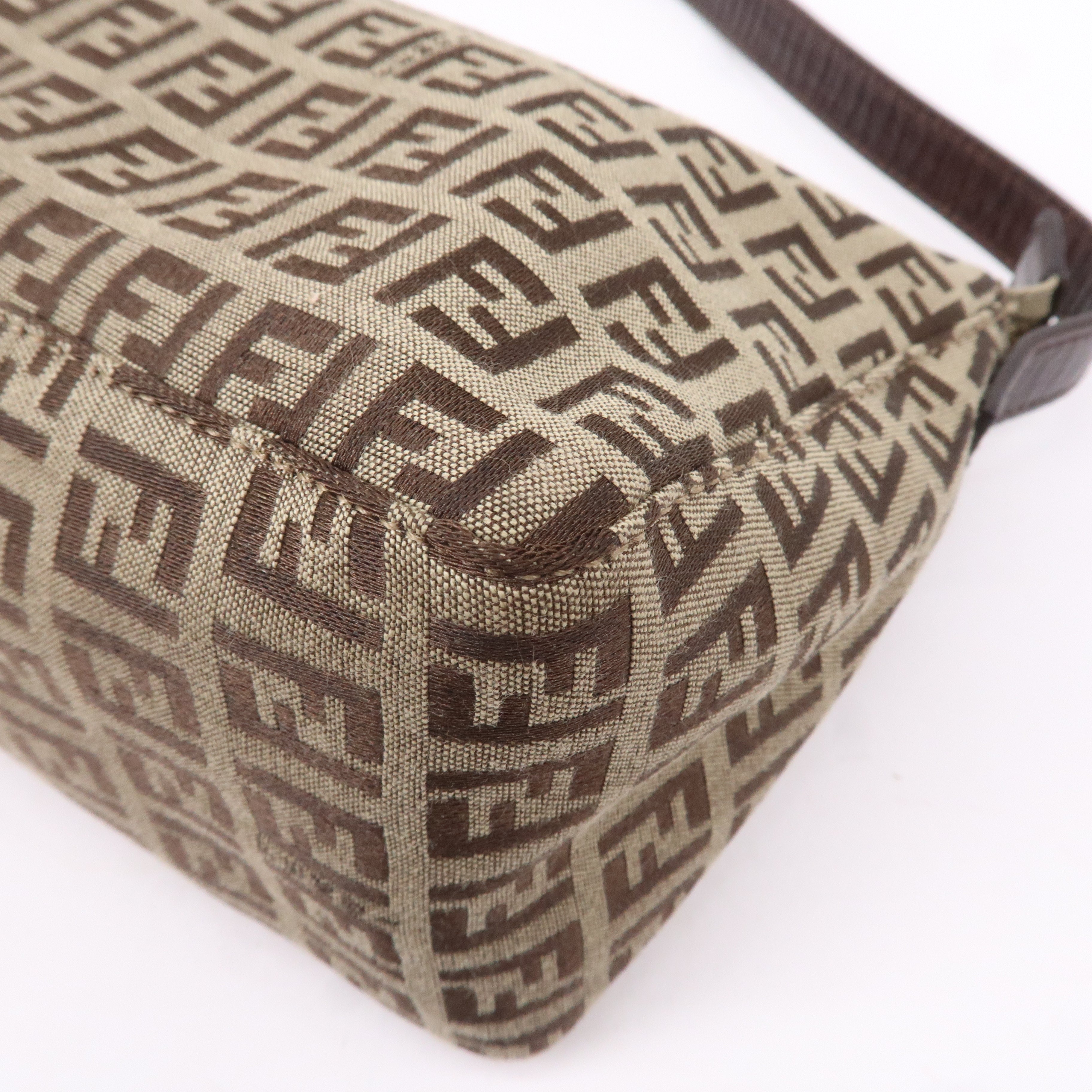 FENDI Zucchino Canvas Leather Shoulder Bag Beige Brown 8BR444