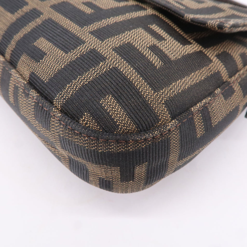FENDI Mamma Baguette Zucca Canvas Leather Bag Brown 26424