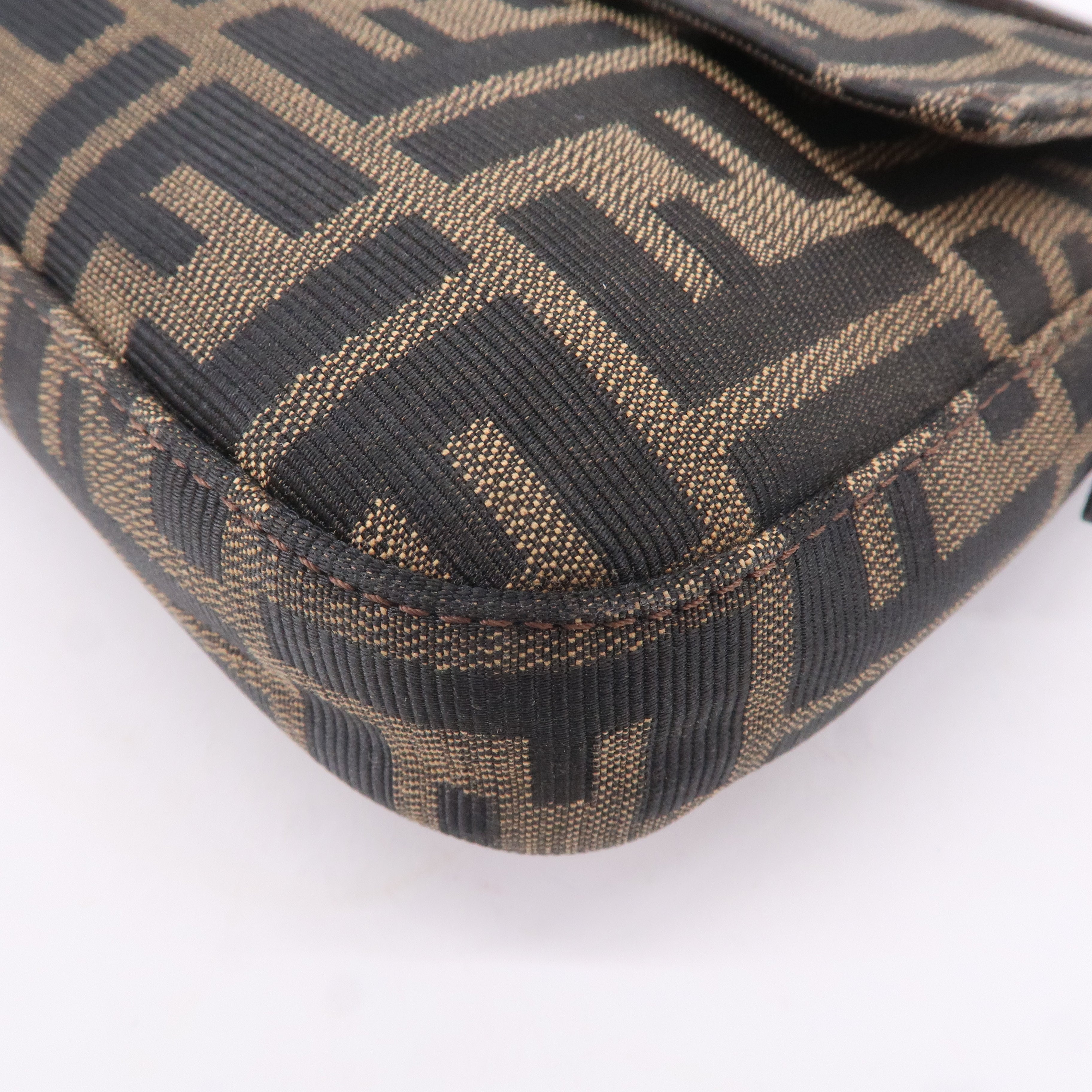 FENDI Mamma Baguette Zucca Canvas Leather Bag Brown 26424