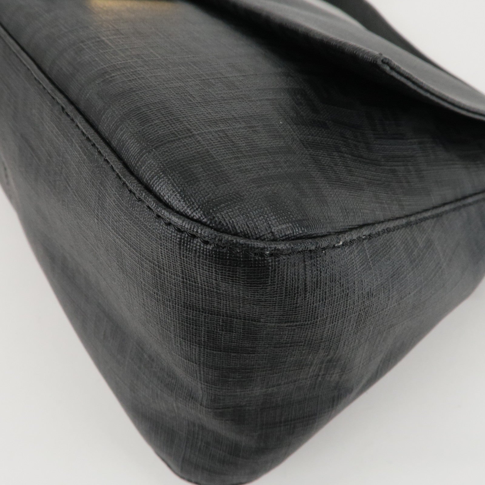 FENDI Zucchino Mamma Baguette PVC Leather Bag Black 8BR001