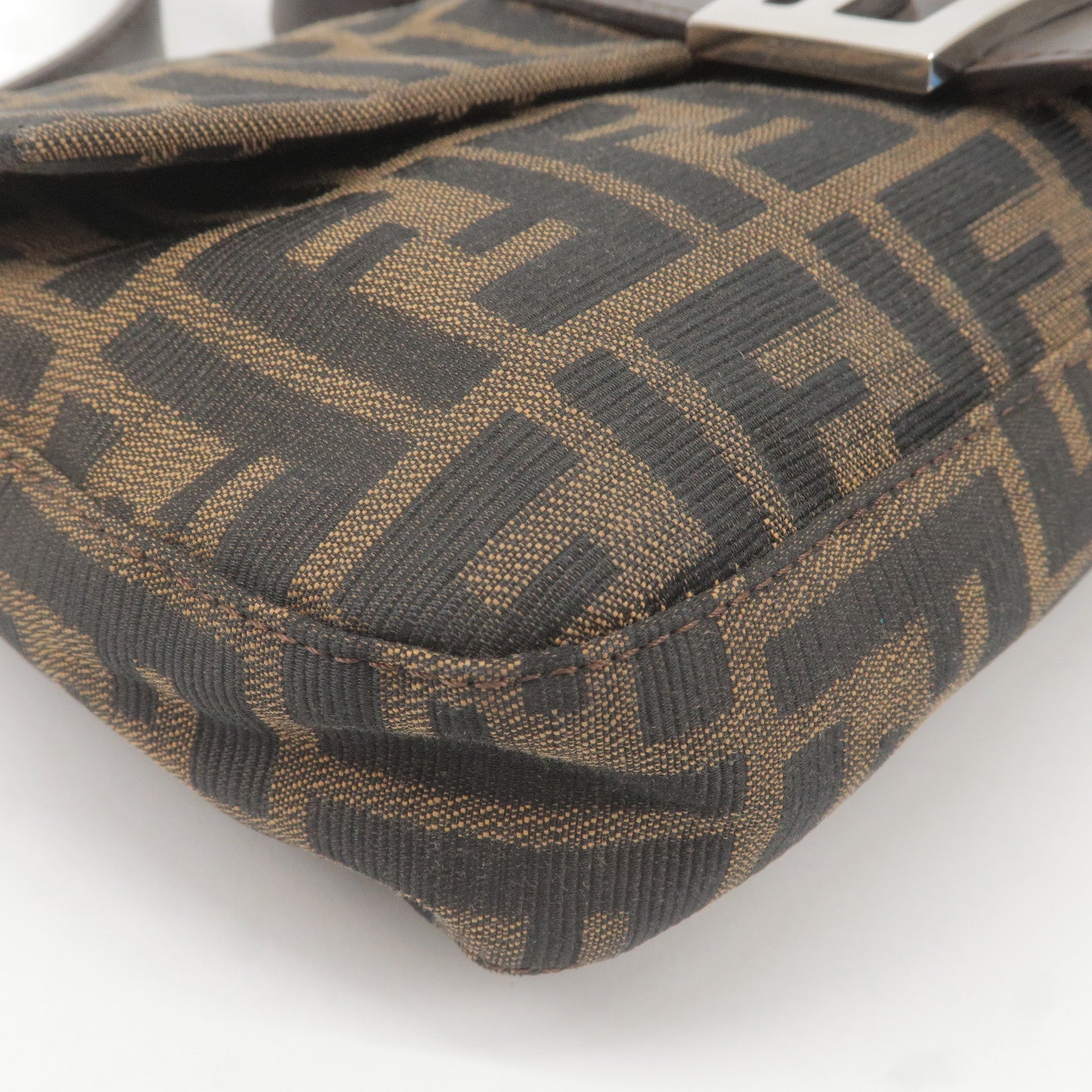 FENDI Zucca Mamma Baguette Canvas Leather Shoulder Bag 26424