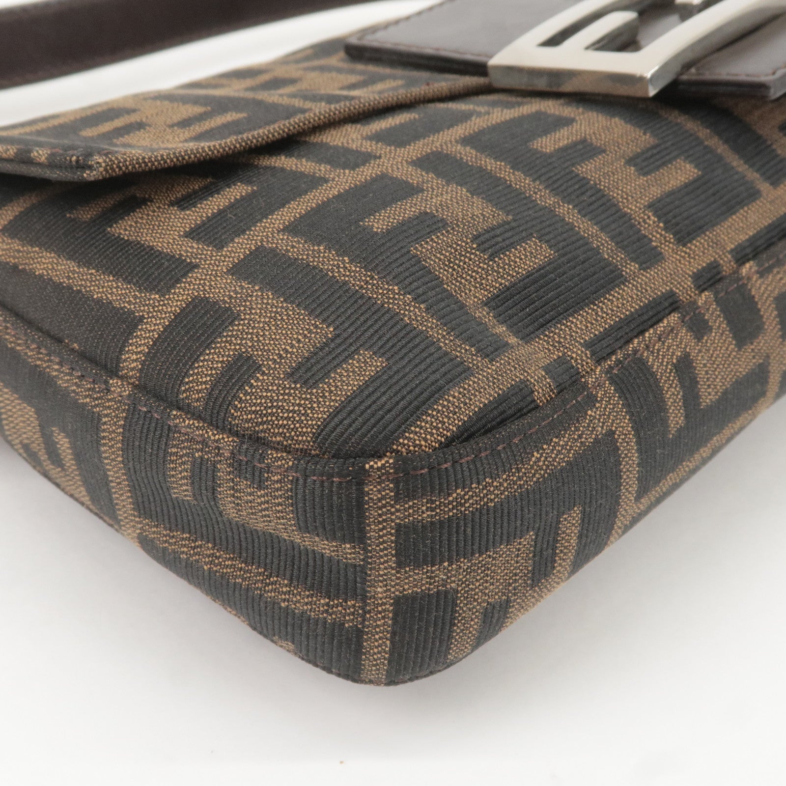 FENDI Mamma Baguette Zucca Canvas Leather Bag Beige 26424