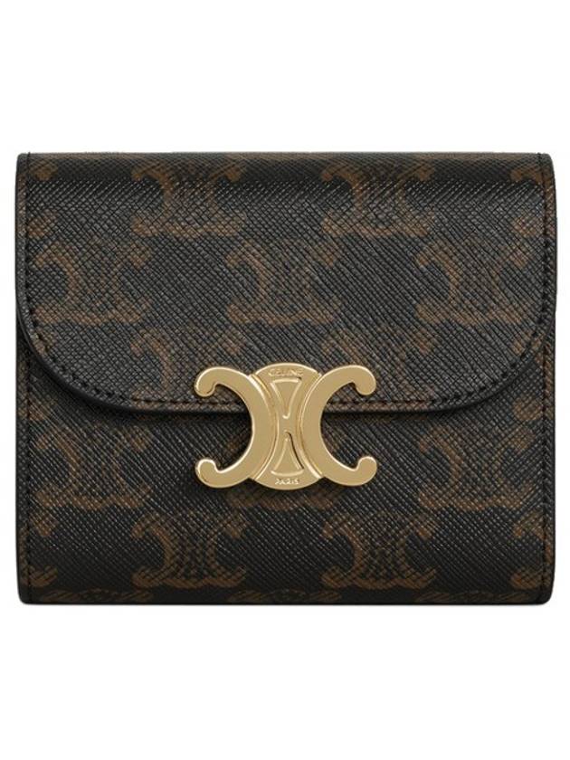 CELINE Triomphe Compact Coin Card Wallet Tan