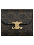 CELINE Triomphe Compact Coin Card Wallet Tan