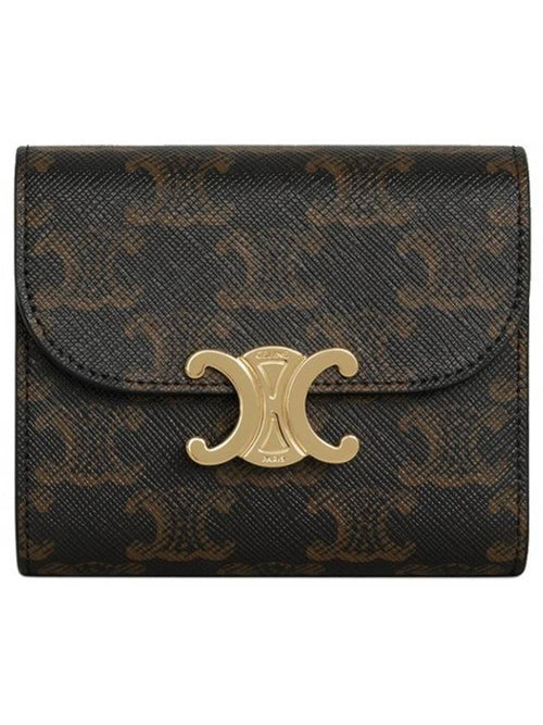 CELINE Triomphe Compact Coin Card Wallet Tan