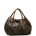 Fendi Zucca Handbag Crocodile 8BR511 Brown Canvas Leather