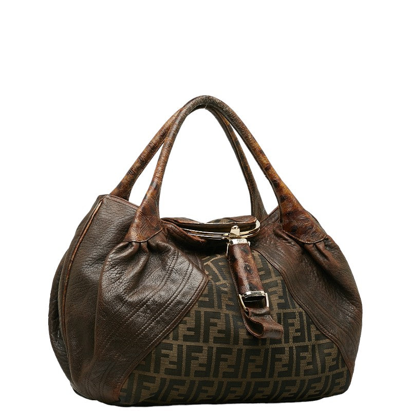 Fendi Zucca Handbag Crocodile 8BR511 Brown Canvas Leather