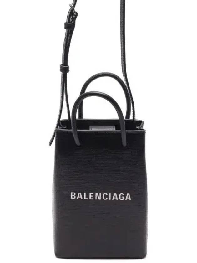 Balenciaga Logo Print Phone Holder Small Cross Bag Black
