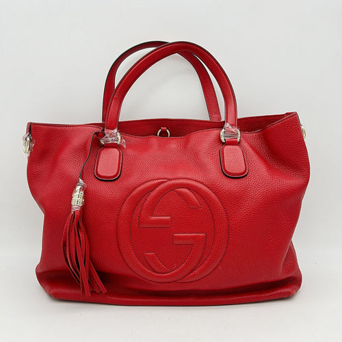 GUCCI Pebbled Calfskin Medium Soho Shoulder Bag Tabasco Red 2504211104