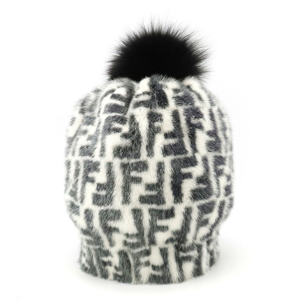 Fendi Mink Fox Fur Hat Black White #S