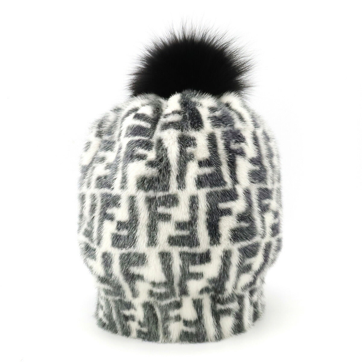 Fendi Mink Fox Fur Hat Black White #S