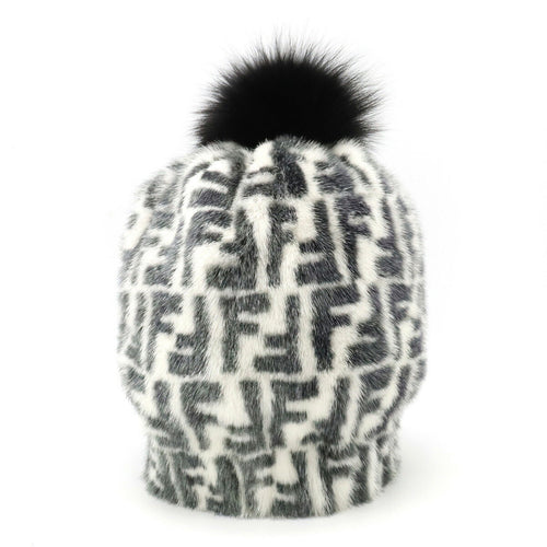Fendi Mink Fox Fur Hat Black White #S