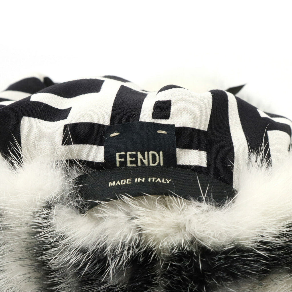 Fendi Mink Fox Fur Hat Black White #S