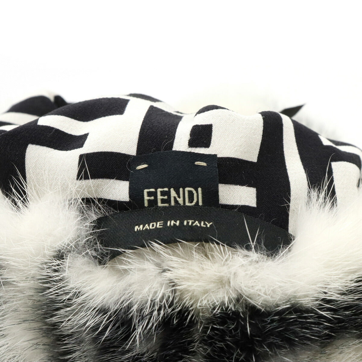 Fendi Mink Fox Fur Hat Black White #S