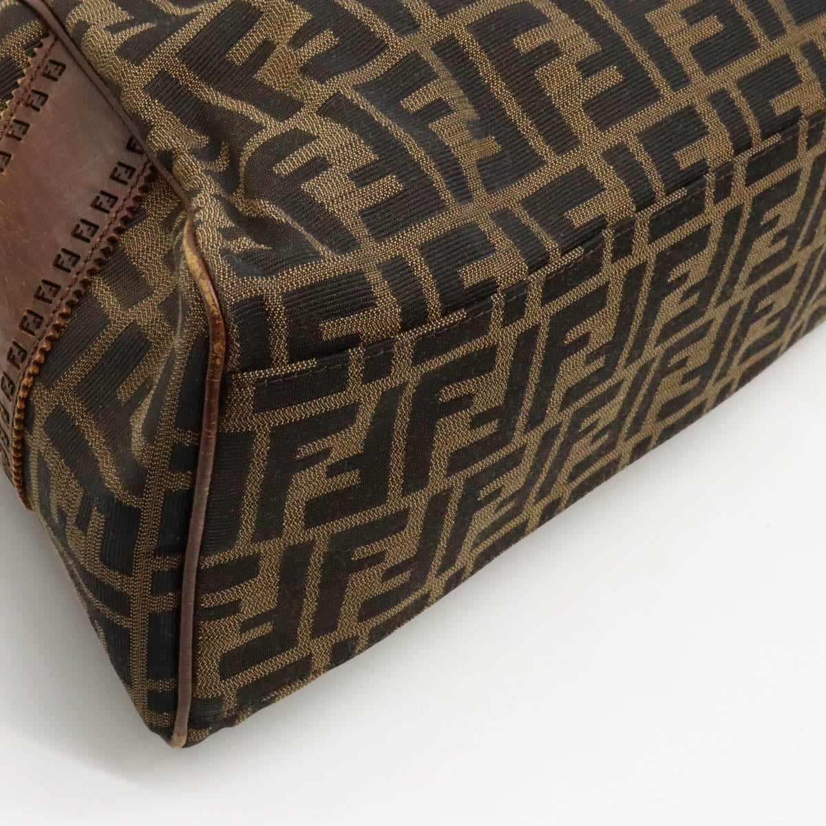 Fendi Zucca Etnico Nylon Canvas Leather Handbag