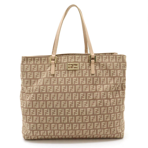 Fendi Zucchino Zucca Canvas Leather Tote Bag