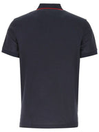 Burberry Icon Stripe Placket Cotton Pique Polo Shirt Navy
