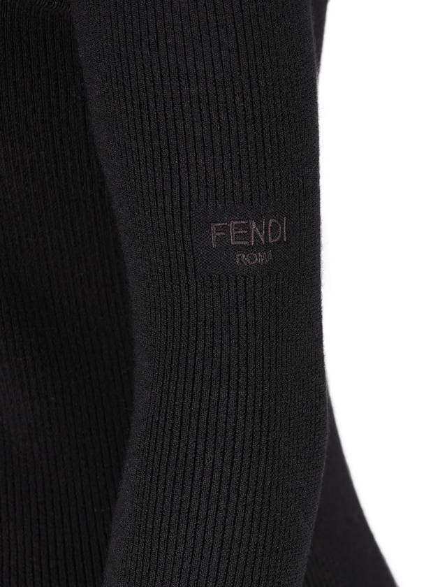 Fendi Long Sleeve Hooded Wool Silk Short Dress Black