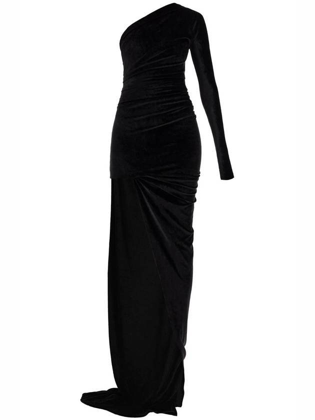 Balenciaga One Shoulder Velvet Long Dress Black