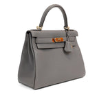 Hermes 28cm Gris Etoupe Togo Kelly w/ Gold Hardware