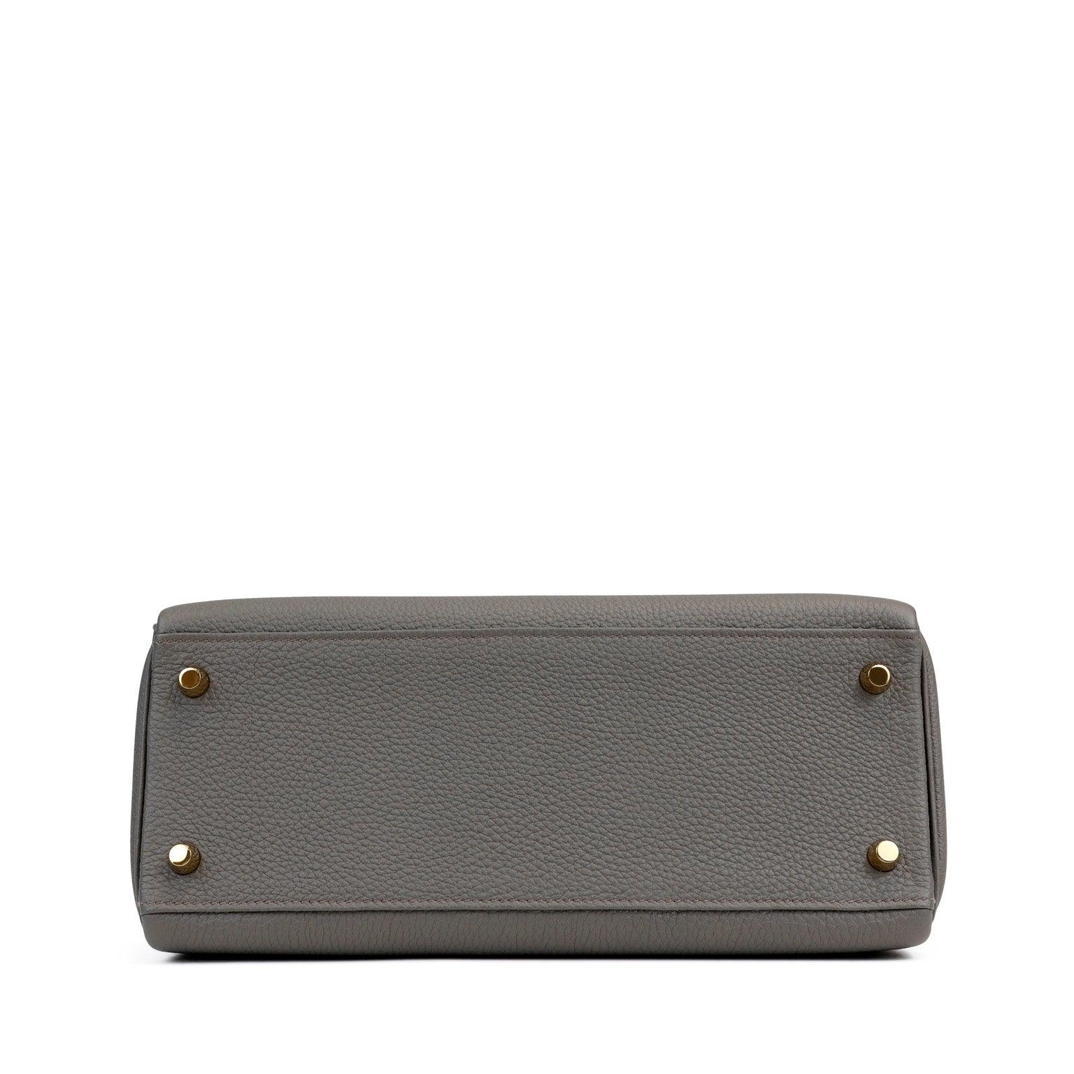 Hermes 28cm Gris Etoupe Togo Kelly w/ Gold Hardware