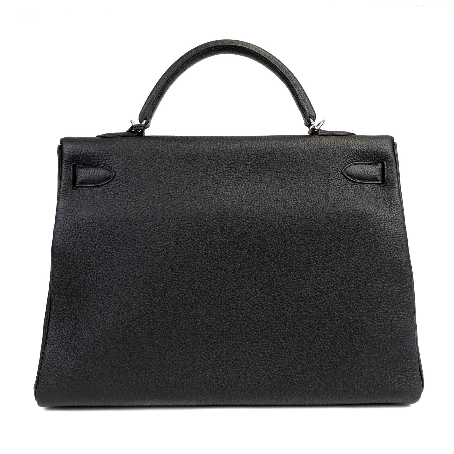 Hermes 40cm Black Togo Kelly w/ Palladium Hardware