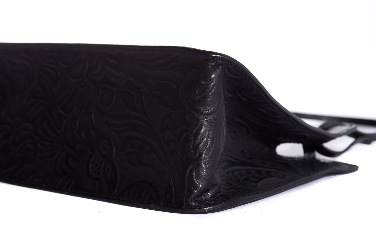 Fendi Vintage Black Leather Embossed Flower Handle Bag