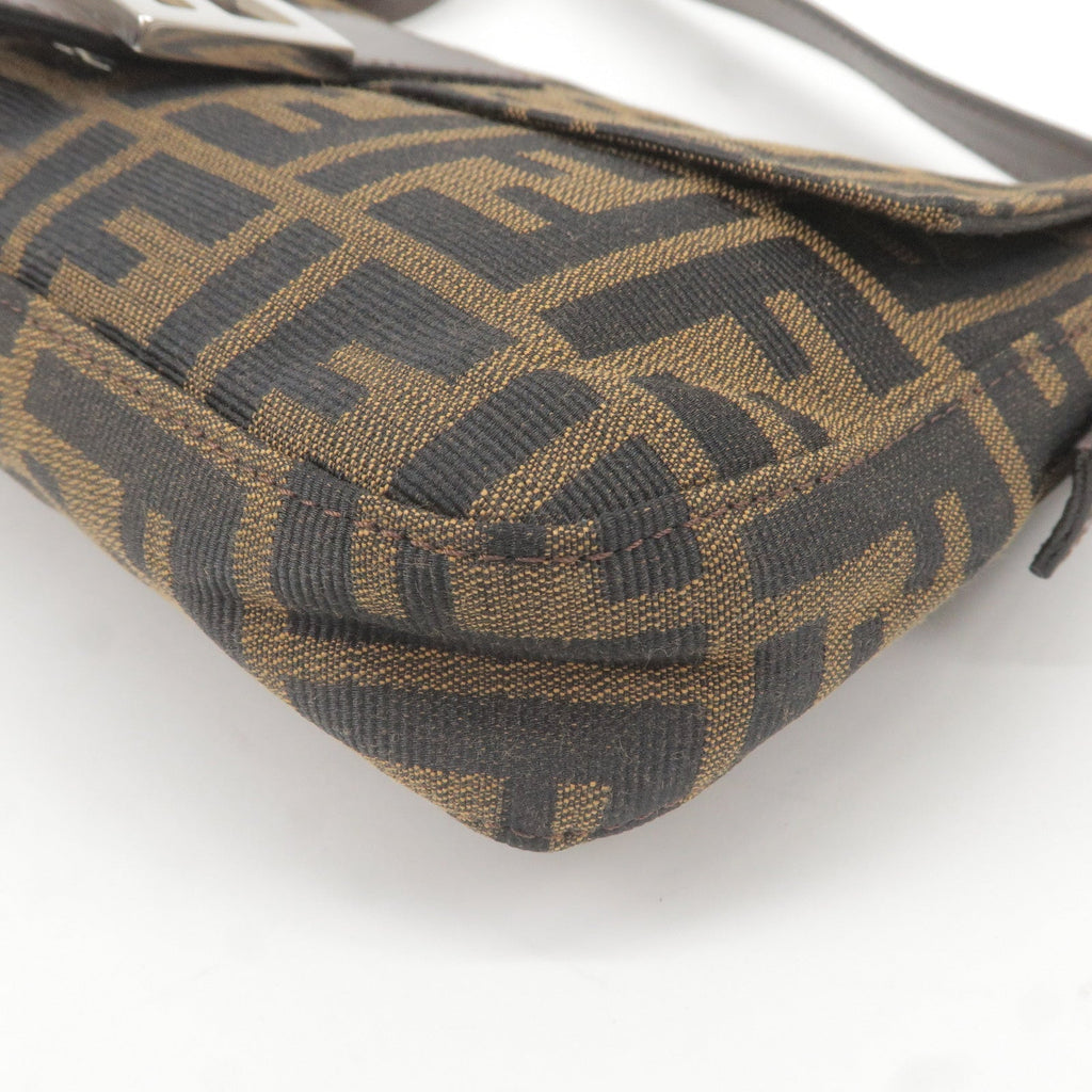 FENDI Zucca Mamma Baguette Canvas Leather Bag Brown Black 26424