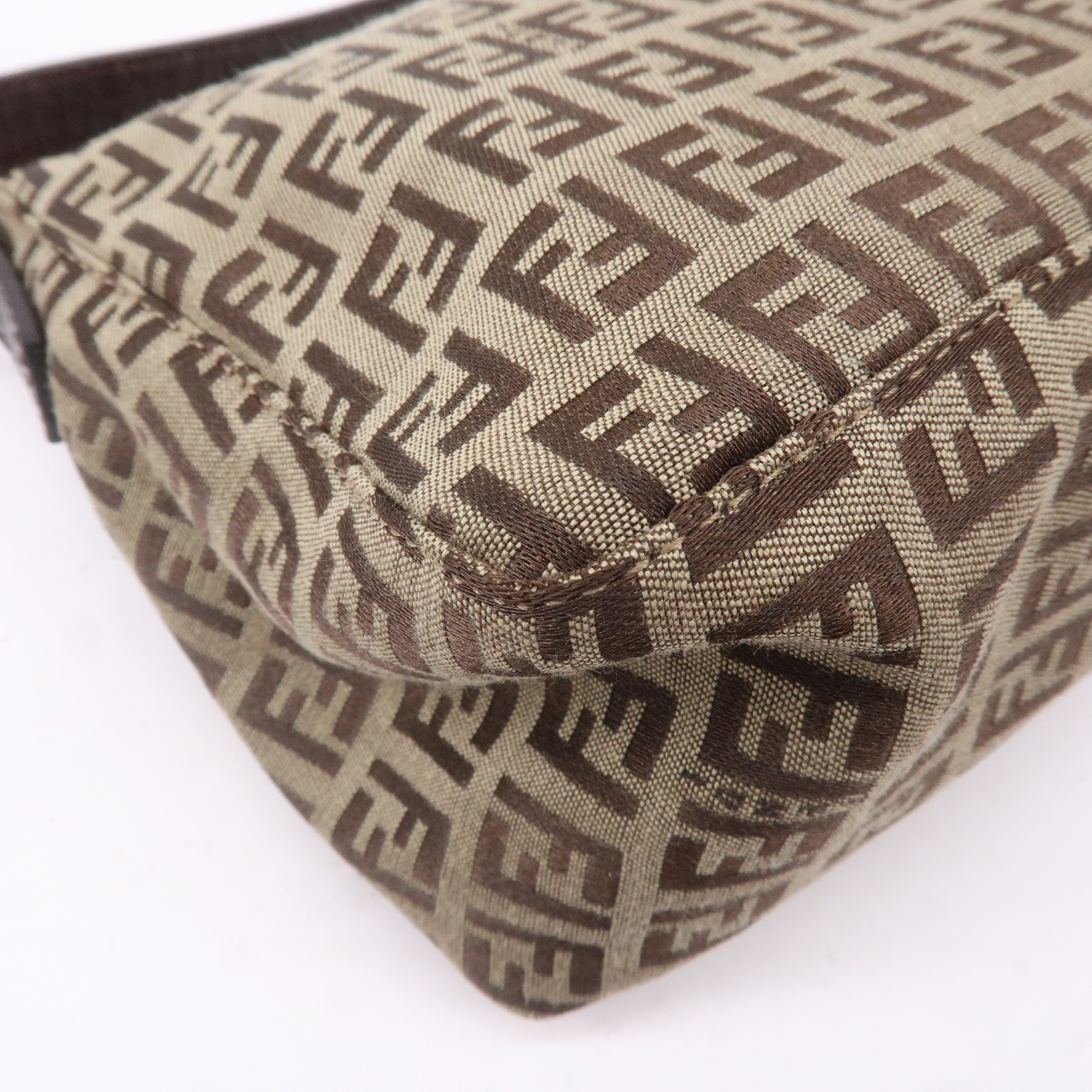 FENDI Zucchino Canvas Leather Shoulder Bag Beige Brown 8BR444