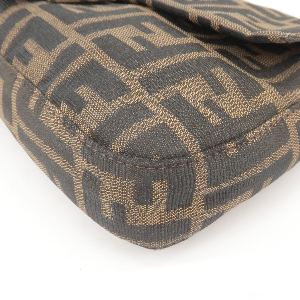 FENDI Zucca Mamma Baguette Canvas Leather Bag Brown Black 26424