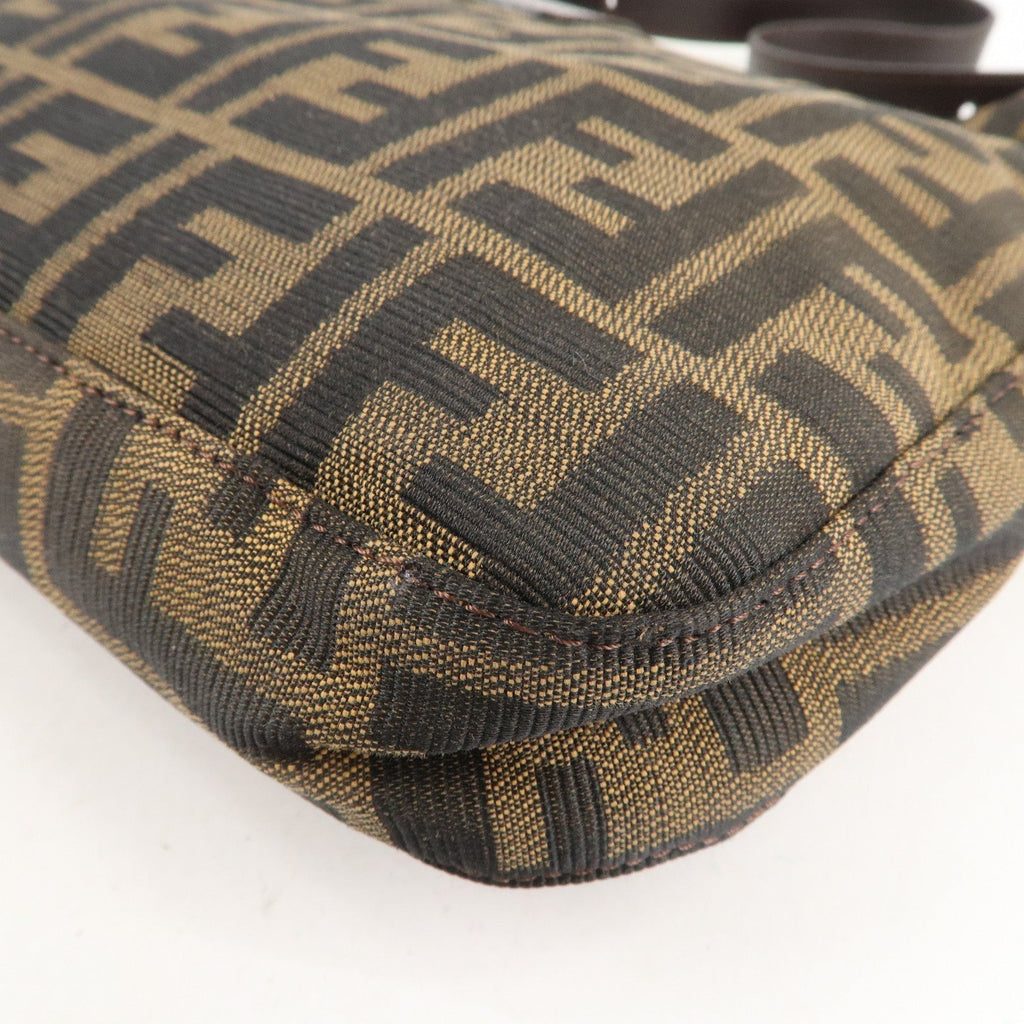FENDI Zucca Canvas Leather Shoulder Bag Brown Black 26569