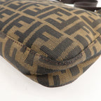 FENDI Zucca Canvas Leather Shoulder Bag Brown Black 26569