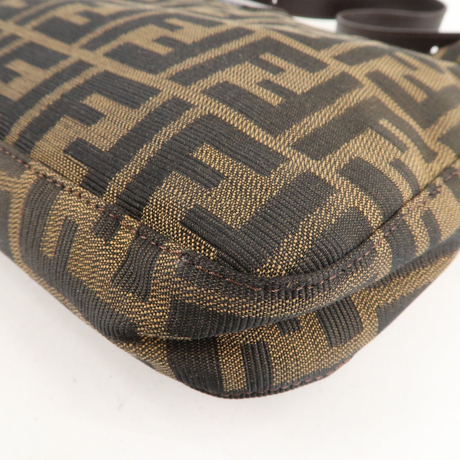 FENDI Zucca Canvas Leather Shoulder Bag Brown Black 26569