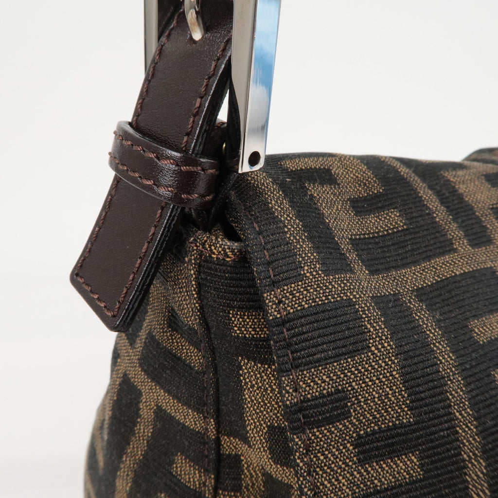 FENDI Zucchino Mamma Baguette Canvas Leather Bag Brown Black 26325
