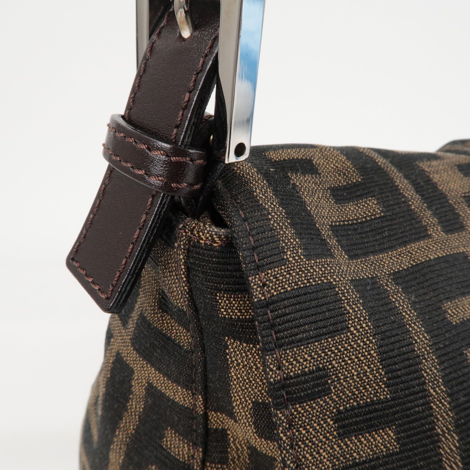 FENDI Zucchino Mamma Baguette Canvas Leather Bag Brown Black 26325