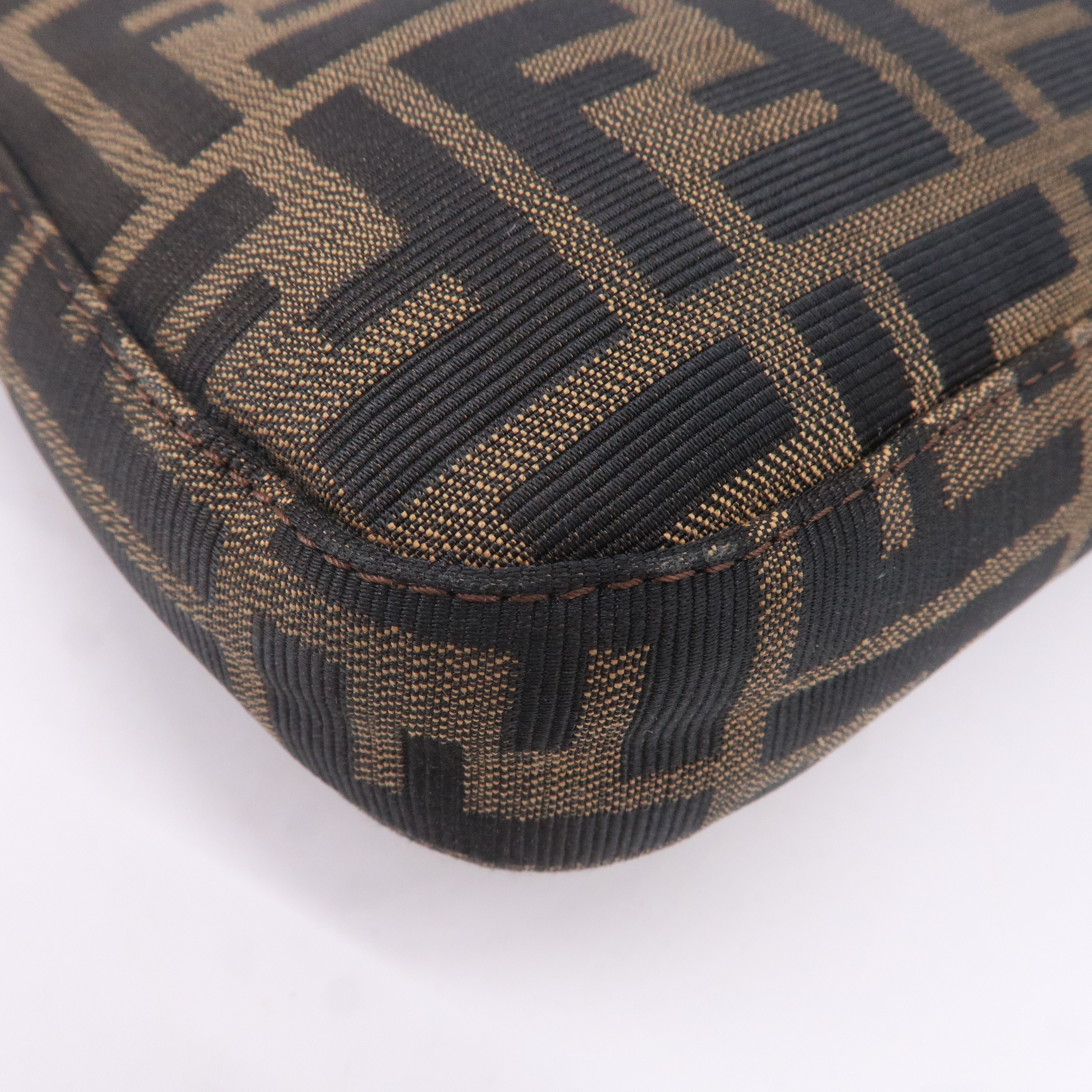 FENDI Mamma Baguette Zucca Canvas Leather Bag Brown 26424