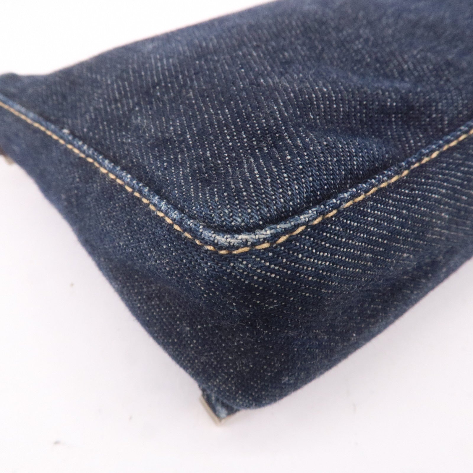 FENDI Denim Leather Shoulder Bag Hand Bag Navy Brown 26640