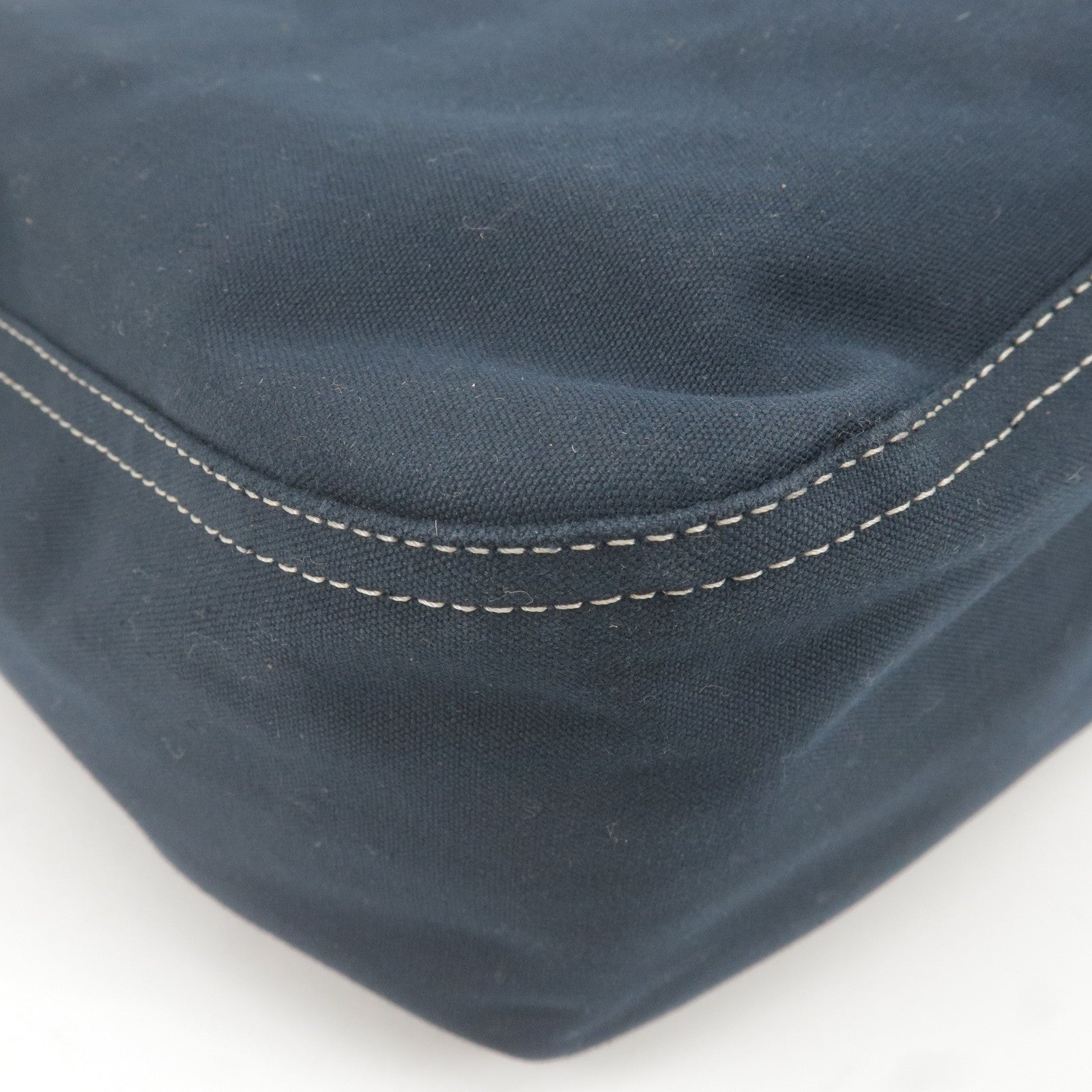 FENDI Mamma Baguette Canvas Leather Shoulder Bag Navy 26325