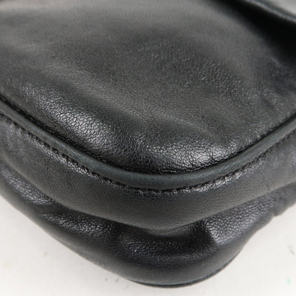 FENDI Mamma Baguette Leather Hand Bag Shoulder Bag Black Green