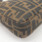FENDI Zucca Mamma Baguette Canvas Leather Bag Brown Black 26424