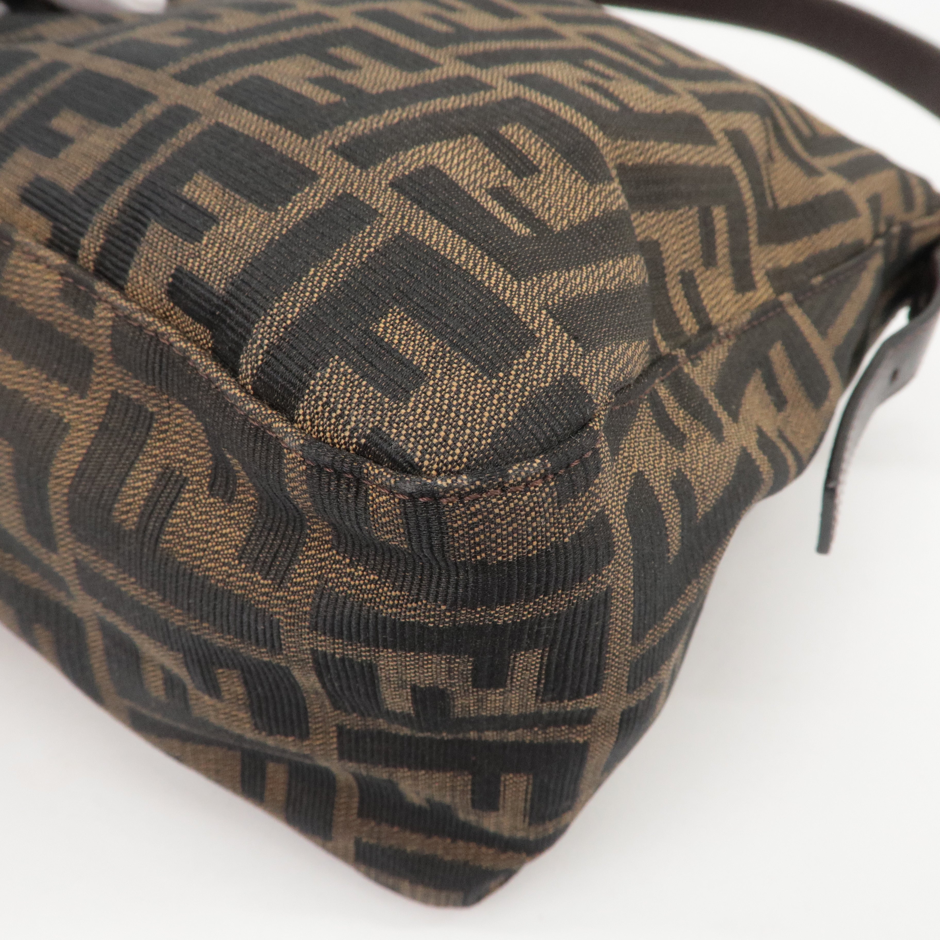 FENDI Mamma Baguette Zucca Canvas Leather Shoulder Bag Brown