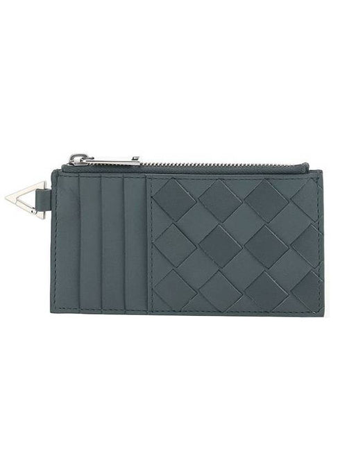Bottega Veneta Silver Zipper Card Wallet Slate
