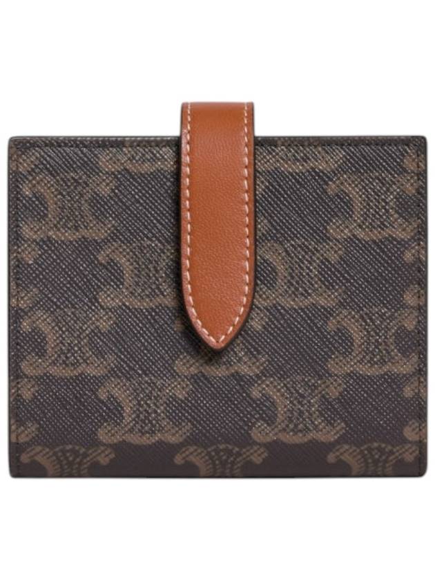 CELINE Triomphe Canvas Lambskin Small Strap Half Wallet Tan