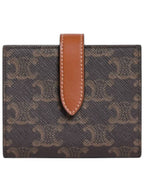 CELINE Triomphe Canvas Lambskin Small Strap Half Wallet Tan