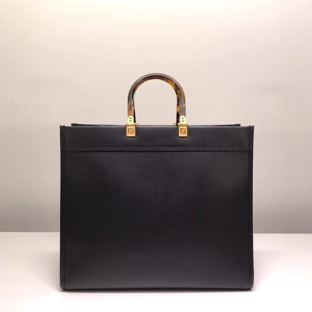 Fendi Sunshine Leather Shopper Tote Bag Black