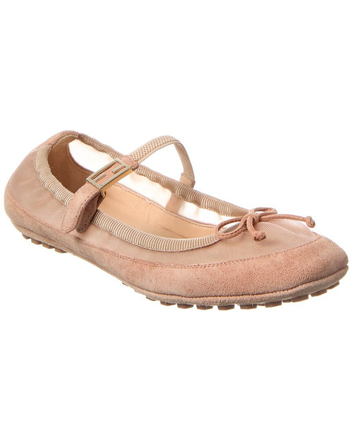Fendi Baguette Suede & Mesh Ballet Flat