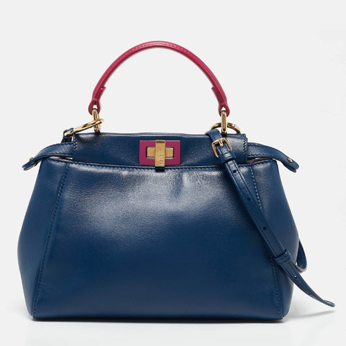 Fendi Blue/pink Leather Mini Peekaboo Top Handle Bag