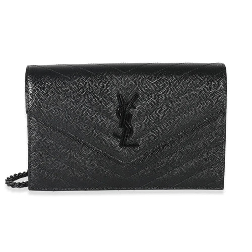 SAINT LAURENT - Black Matelassé Grain De Poudre Cassandre Envelope Chain Wallet