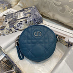 DIOR DETACHABLE CARO ROUND COIN PURSE DEEP OCEAN BLUE CANNAGE CALFSKIN
